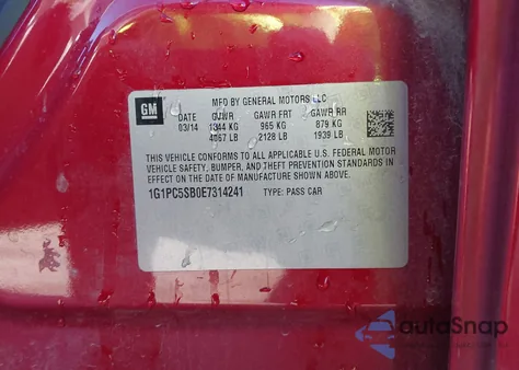 2014 Chevrolet Cruze 1Lt Auto z USA, uszkodzony, nr VIN 1G1PC5SB0E7314241